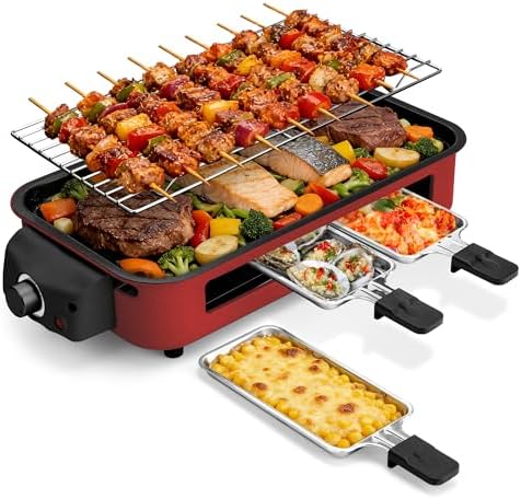 2-in-1 Indoor Grill, Compact, Red