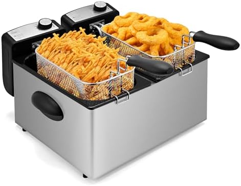 Double Deep Fryer 6L, 2 Baskets & Lids