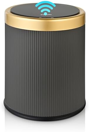 Motion Sensor Trash Can with Lid, Grey & Gold