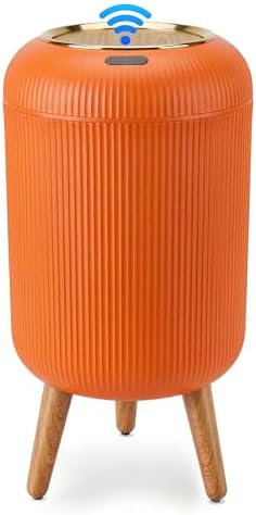 Sensor Wastebasket with Wooden Legs, Orange