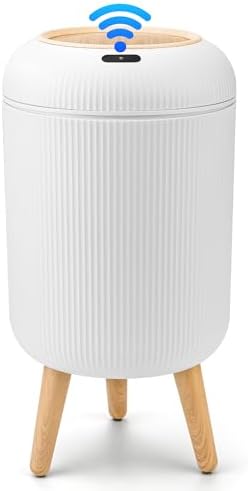 Sensor Wastebasket with Wooden Legs, White