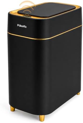 Slim Sensor Wastebasket 2.3 Gal, Black & Gold