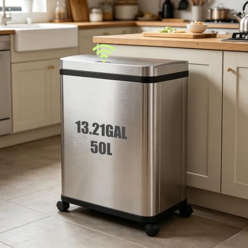 Stainless Sensor Trash Can 13 Gal on Wheels